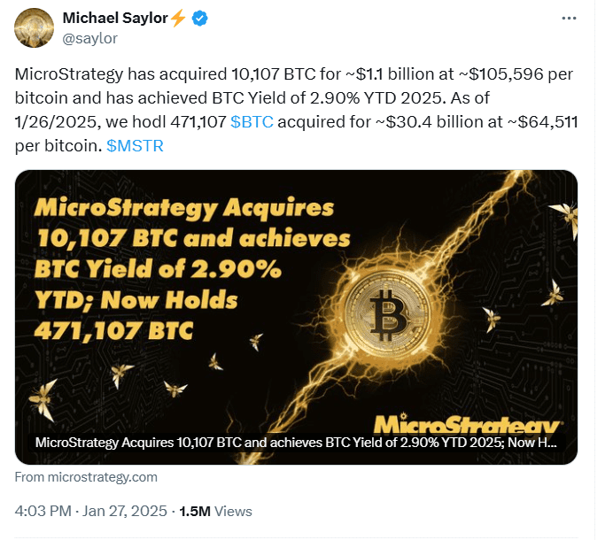 MicroStrategy 471,107 BTC Holdings. Source: Michael Saylor