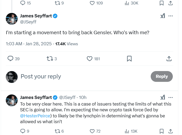 James Seyffart on SEC and Gensler. Source: James Seyffart on X