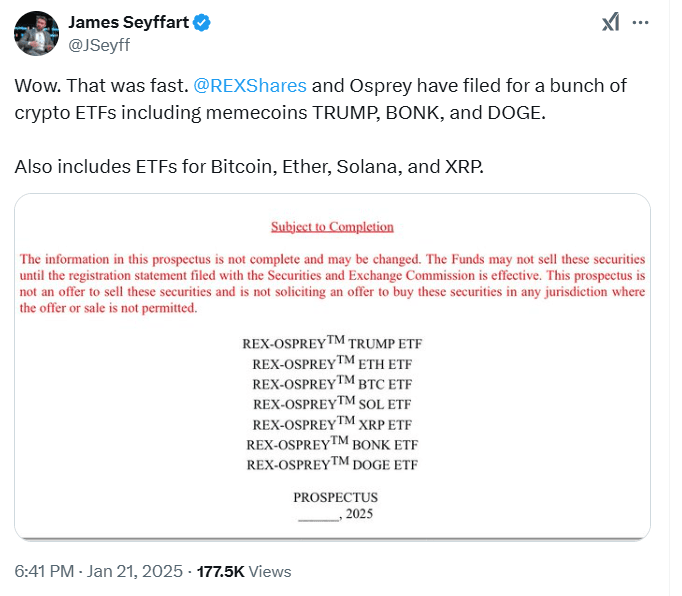 REX Shares ETF Filings. Source: James Seyffart on X