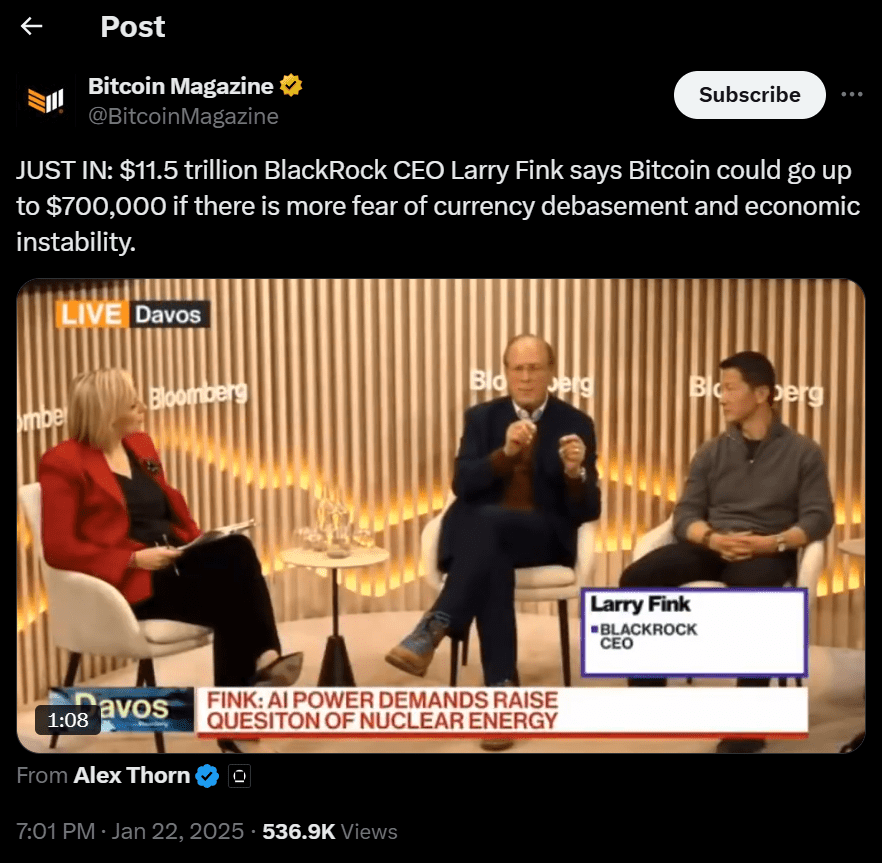 Bitcoin's price could reach $150,000 in 2025. Source: X