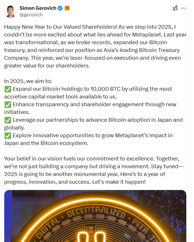 Metaplanet 2025 Vision. Source: Simon Gerovich