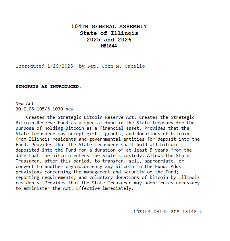  Illinois Bitcoin Reserve Act. Source: Ilga.gov