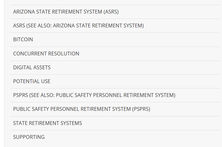 Bitcoin Holding - Arizona Retirement & Digital Assets Agenda. Source: AzLeg.gov