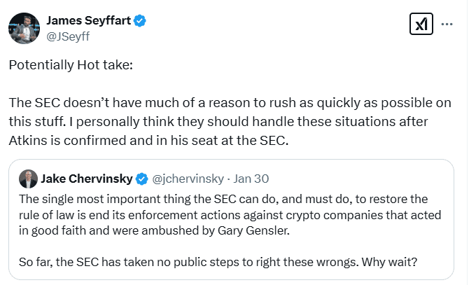 SEC and Crypto Regulation Debate. Source: James Seyffart