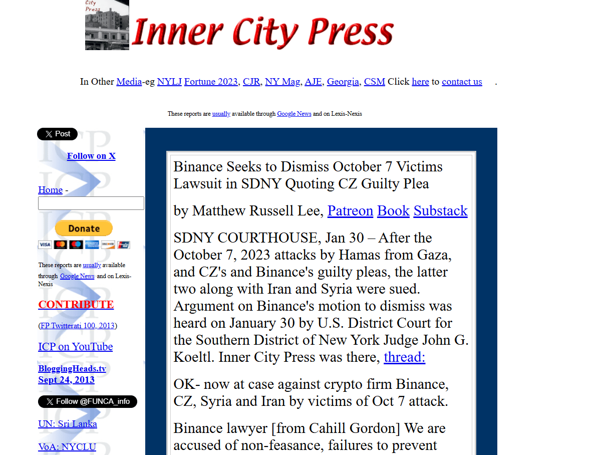 Binance Hamas Lawsuit Hearing. Source: Inner City Press