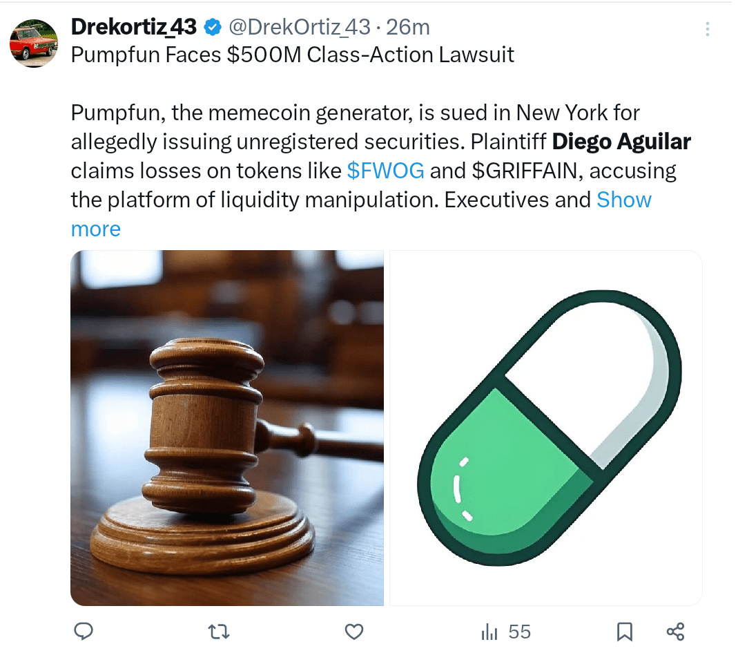 Pumpfun Faces $500M Class-Action Lawsuit