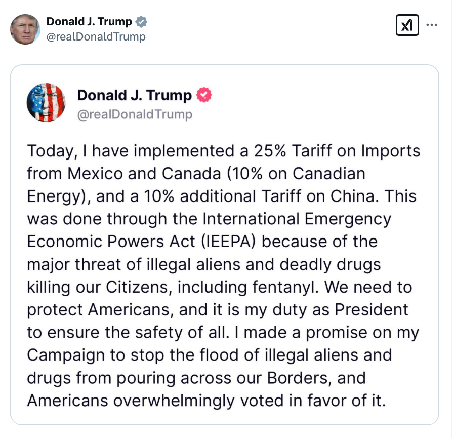 Trump Tariff Announcement. Source: Donald J. Trump on X