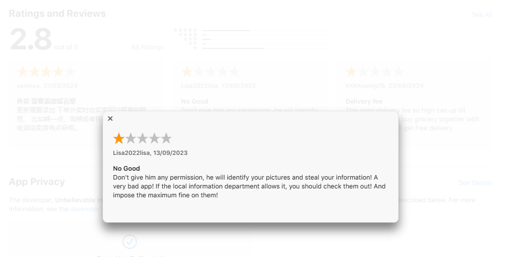 A user who fell prey to the malware left a Google review on the Apps page. Source: Kaspersky Labs