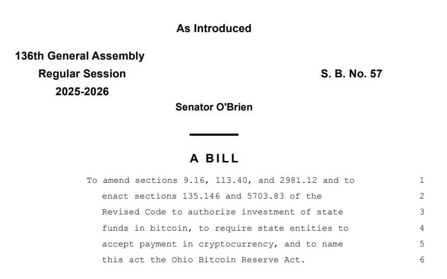 Ohio Bitcoin Reserve Act Draft. Source: Ohio Legislature