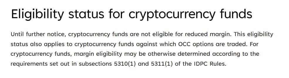 Crypto Margin Ineligibility. Source: CIRO