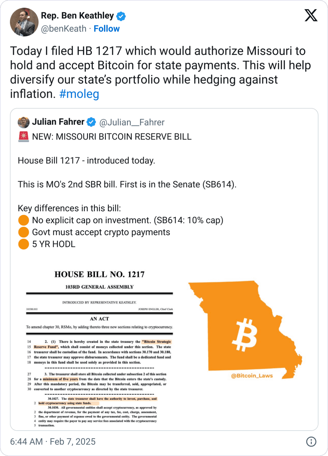Missouri Bitcoin Reserve Bill. Source: 