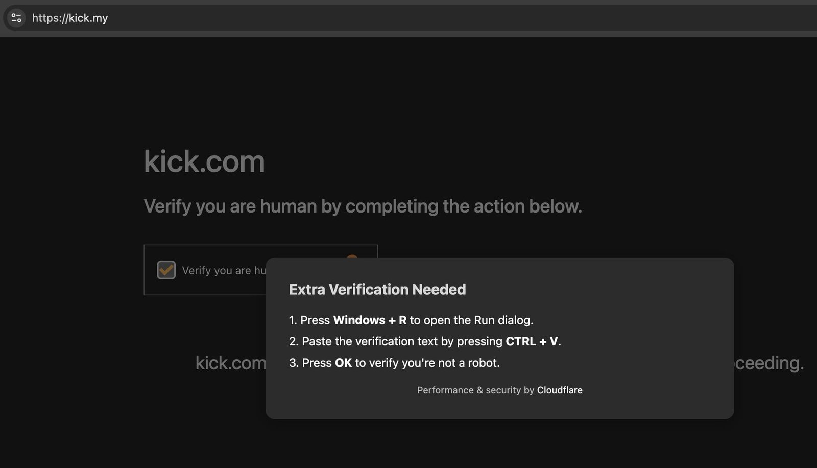 Users may execute or download malware by interacting with the fake CAPTCHA. Source: Cos