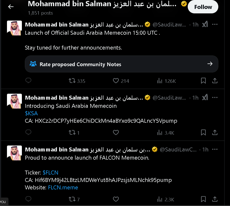 Saudi Crown Prince Impersonators Launch Fake Saudi Arabia Memecoin