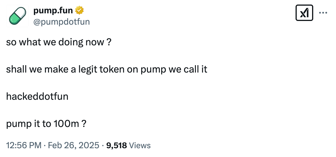 Pump.fun Hack Sparks Discussion on Creating a ‘HackedDotFun’ Token. Source: Pump.fun