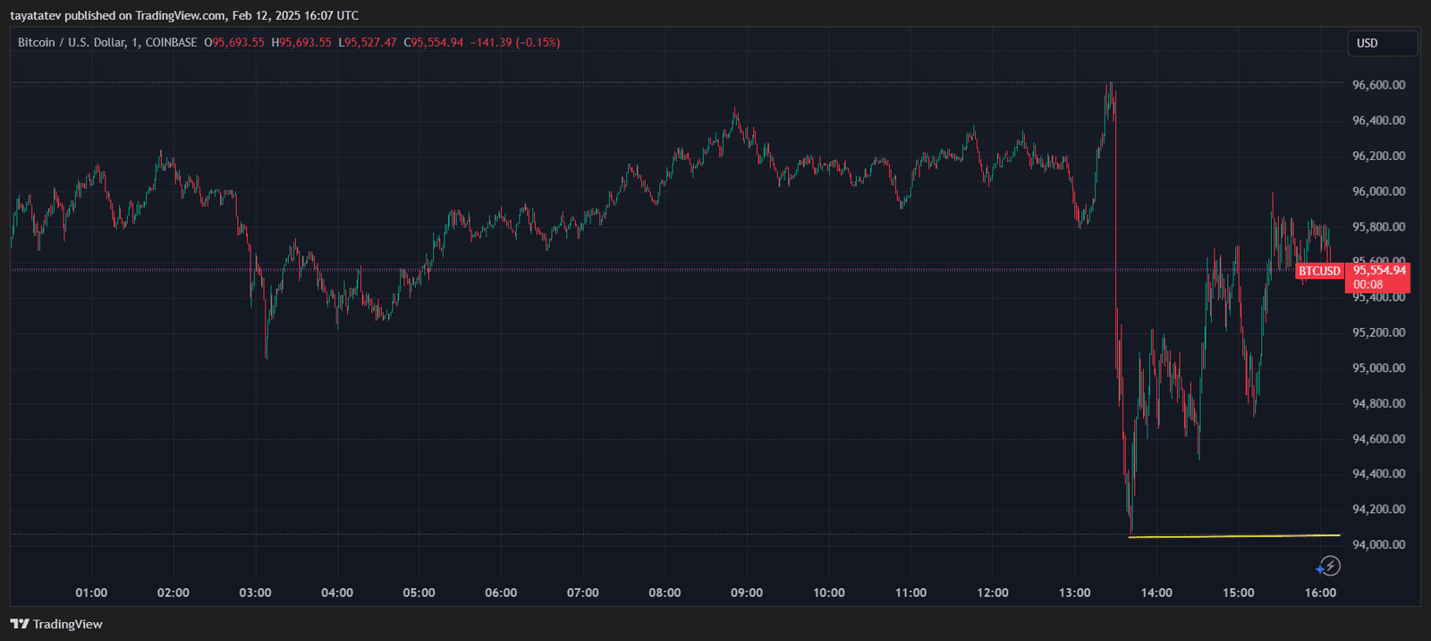 Bitcoin Price Chart February 12, 2025. Source: TradingView
