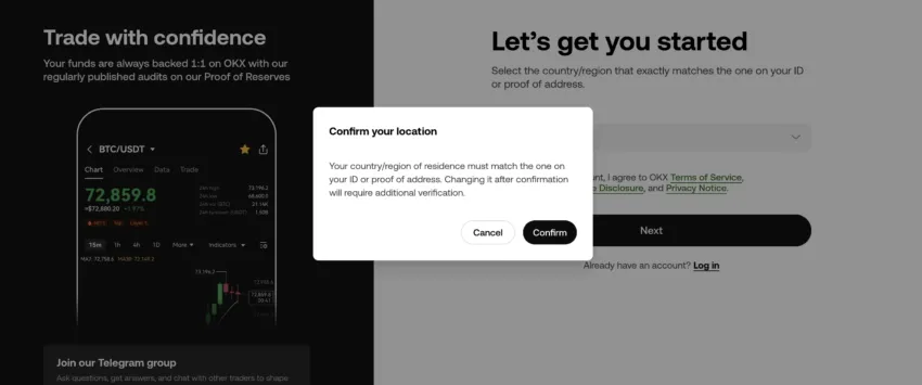 OKX Registration and Verification Prompt. Source: OKX