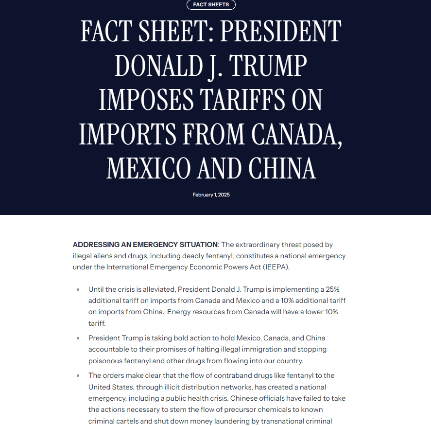 Trump Tariff Fact Sheet. Source: White House