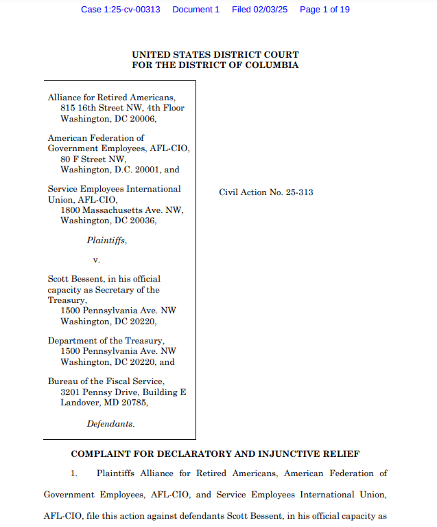 Complaint Against Treasury. Source: U.S. District Court