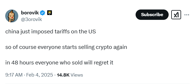 Crypto Selling After Tariffs. Source: Borovik
