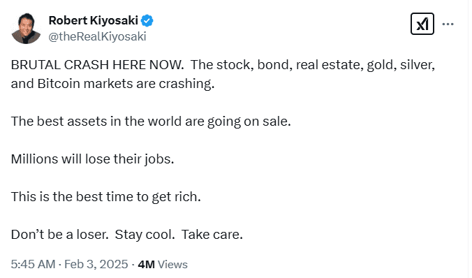 Bitcoin. Market Crash Warning. Source: Robert Kiyosaki