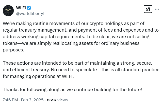 WLFI Treasury Management Statement. Source: