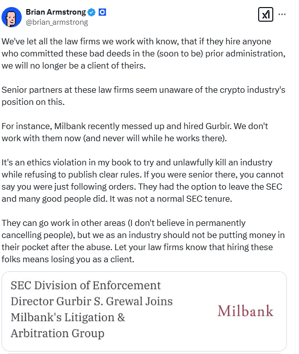 Brian Armstrong on SEC Ethics. Source: 