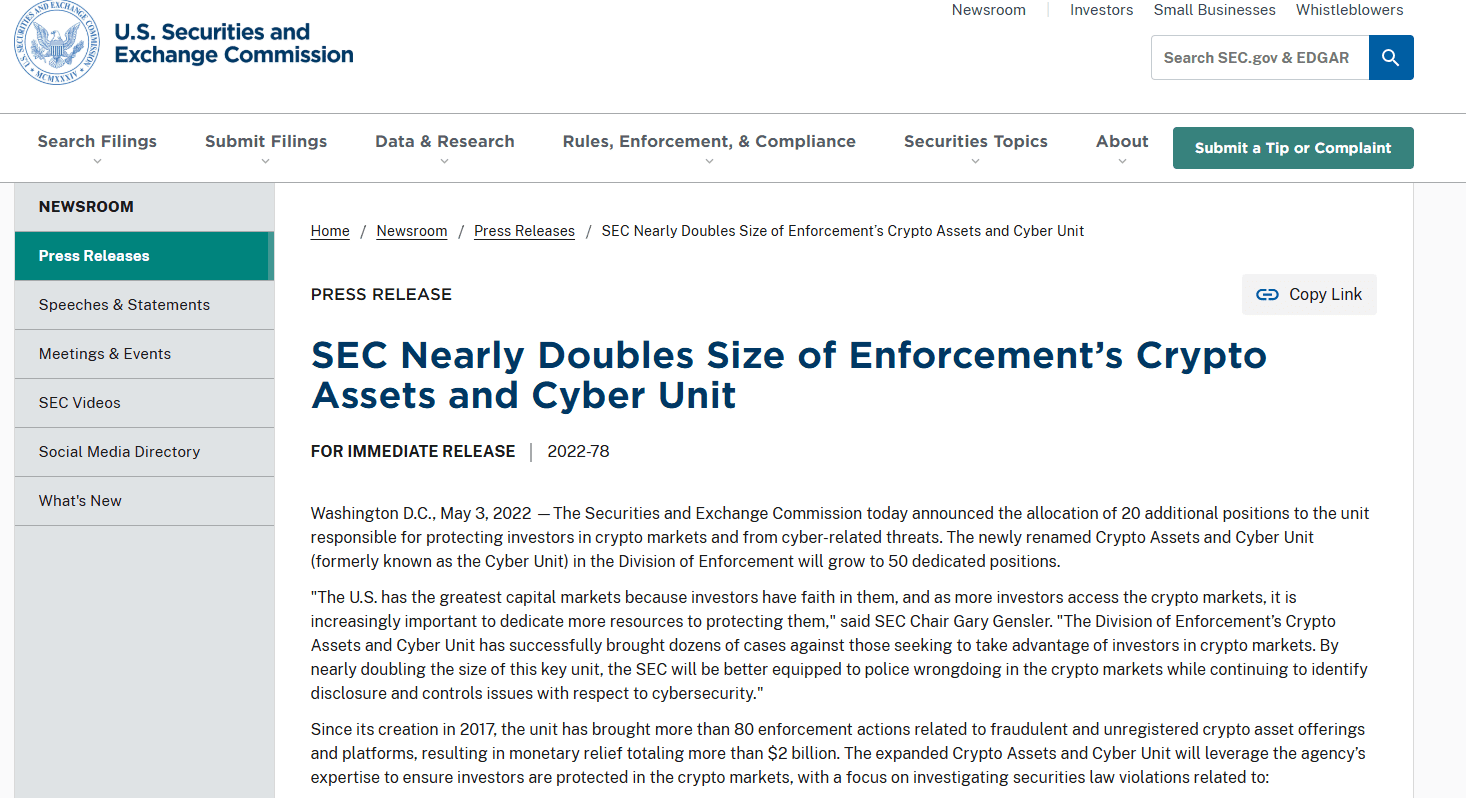 SEC Expands Crypto Unit. Source: SEC.gov