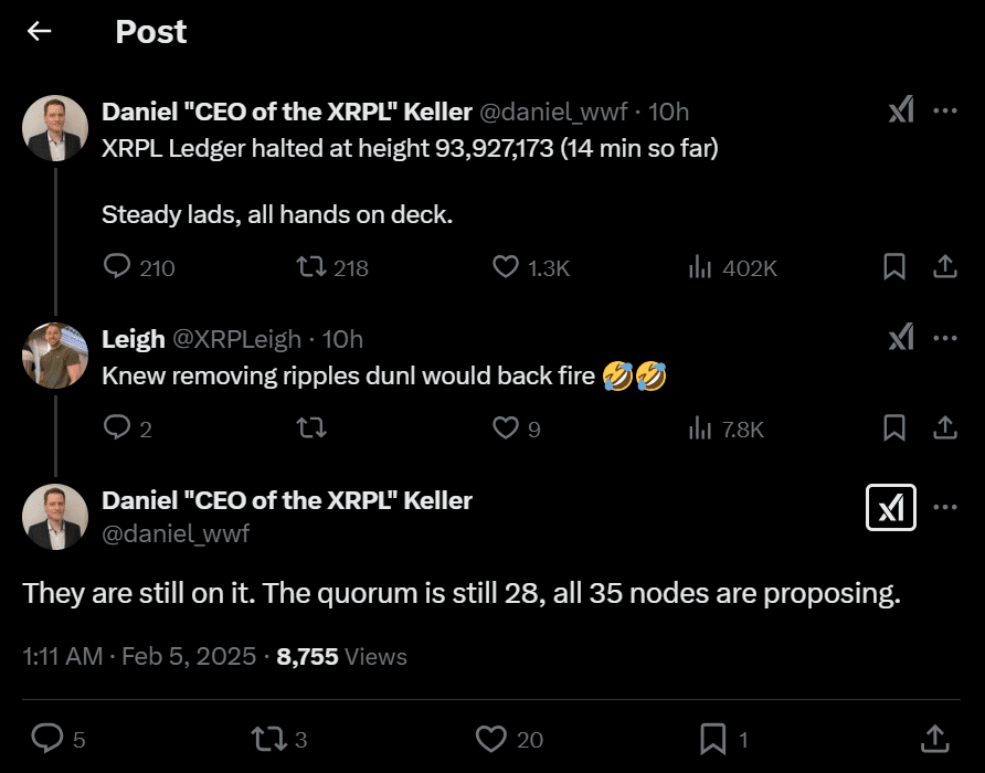 XRPL Ledger halted at block 93,927,173. Source: X