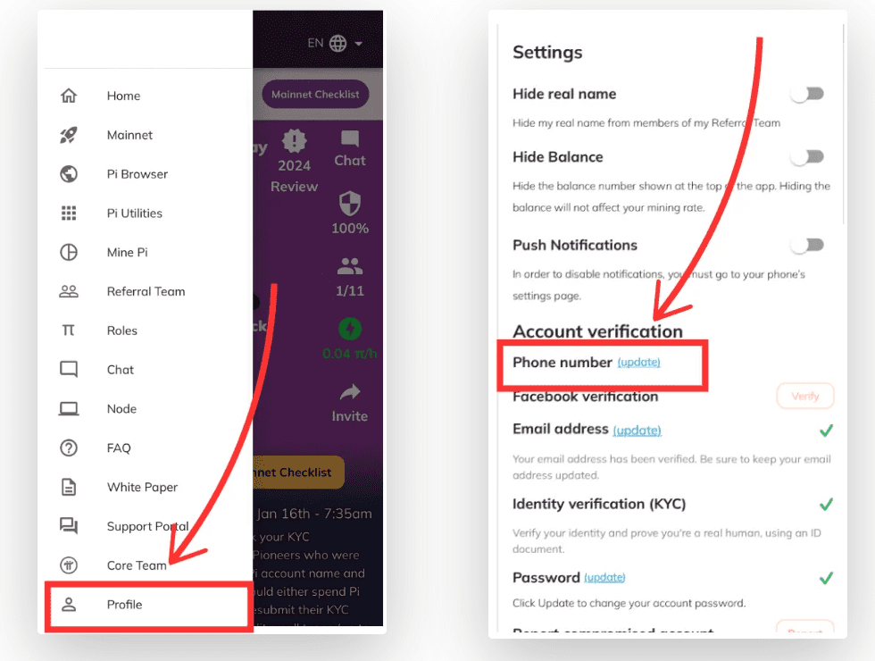 Phone Number Update in Pi App. Source: Pi Network