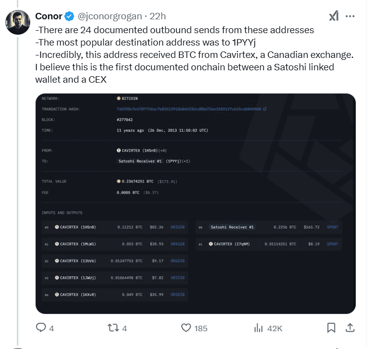 Satoshi Wallet Linked to Cavirtex. Source: Conor Grogan