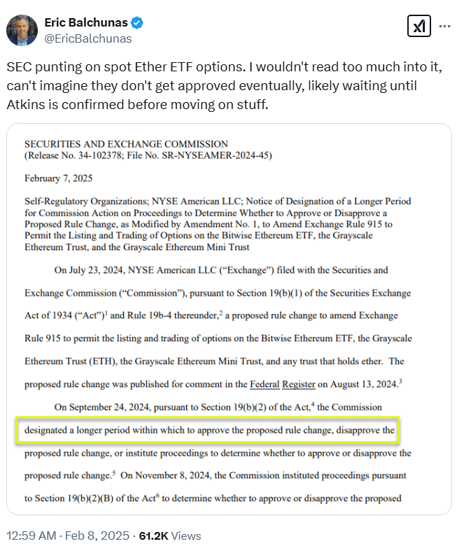 SEC Delay on Ether ETF Options. Source: Eric Balchunas
