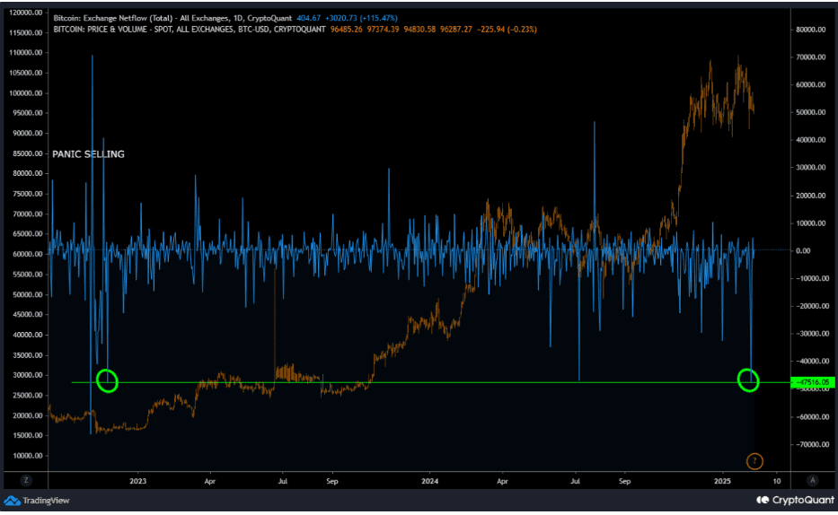 Bitcoin Exchange Netflow and Panic Selling Trends. Source: CryptoQuant