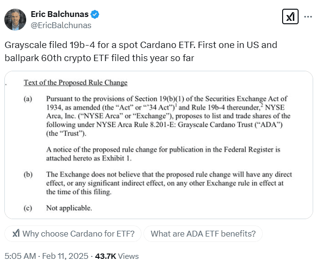 Grayscale Spot Cardano ETF Filing. Source: Eric Balchunas