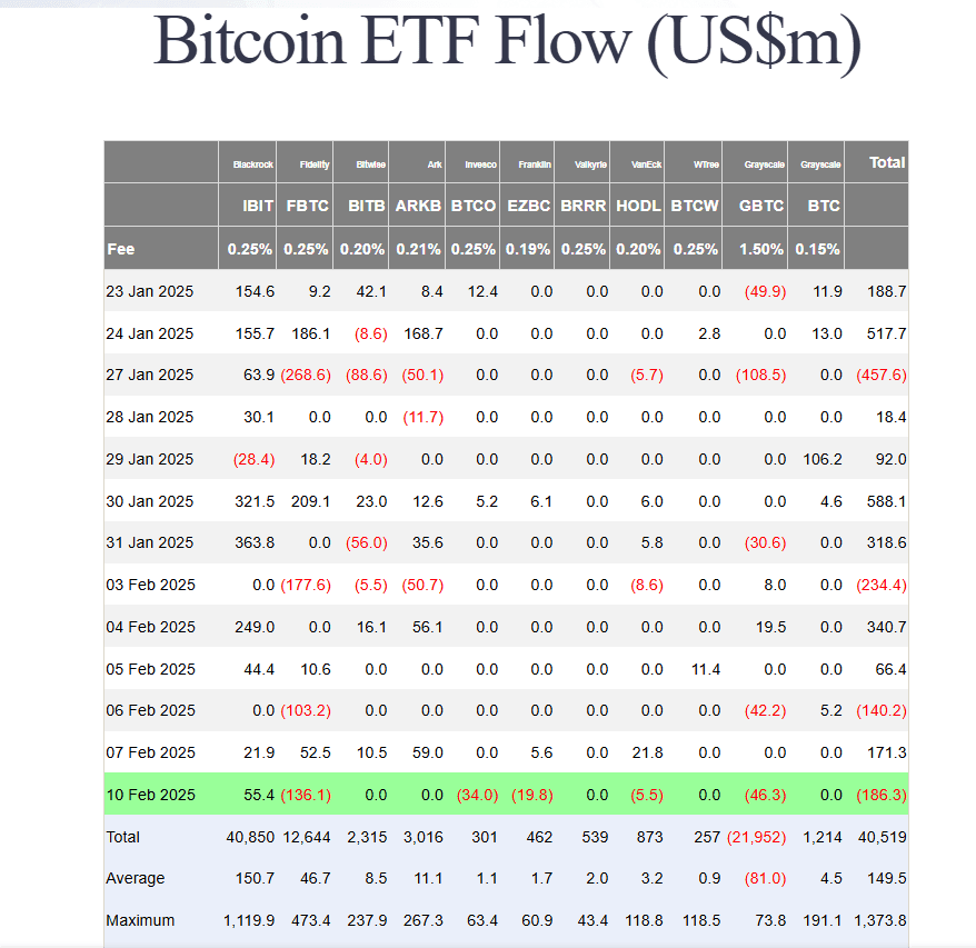 Bitcoin ETF Flow Data February 2025. Source: Farside Investors