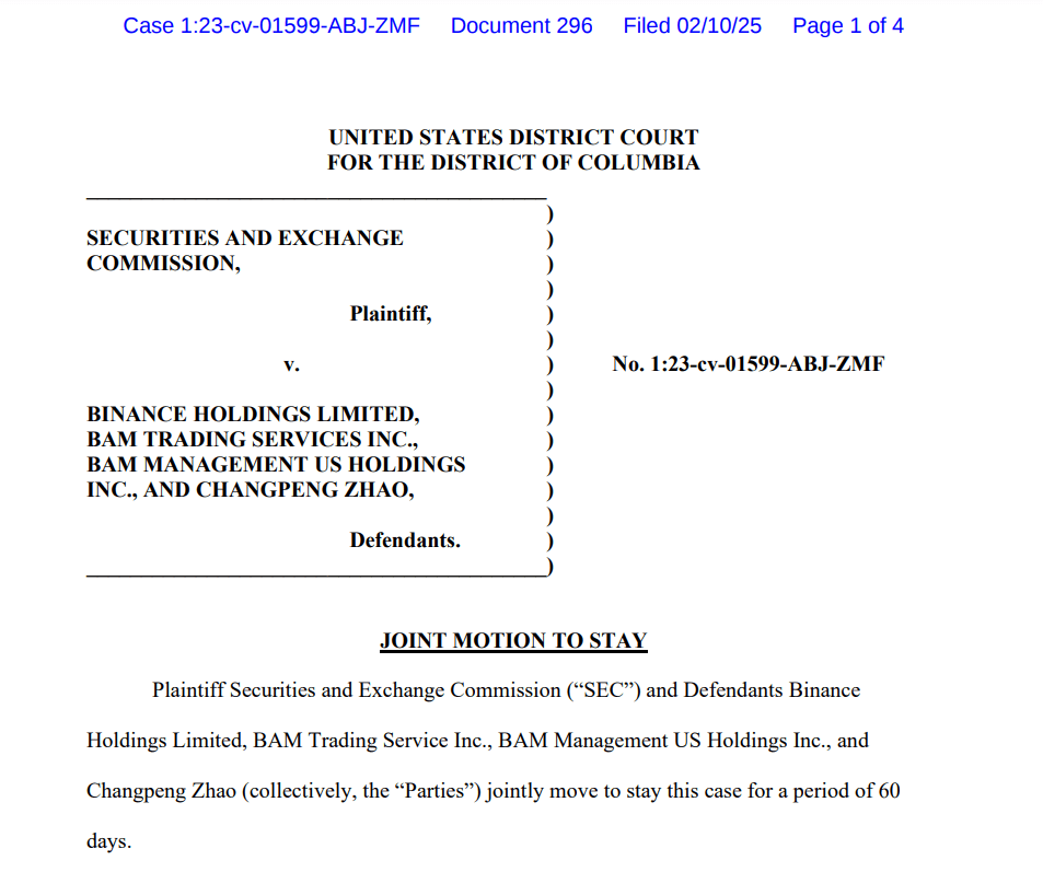 SEC vs. Binance 60-Day Stay Request. Source: U.S. District Court