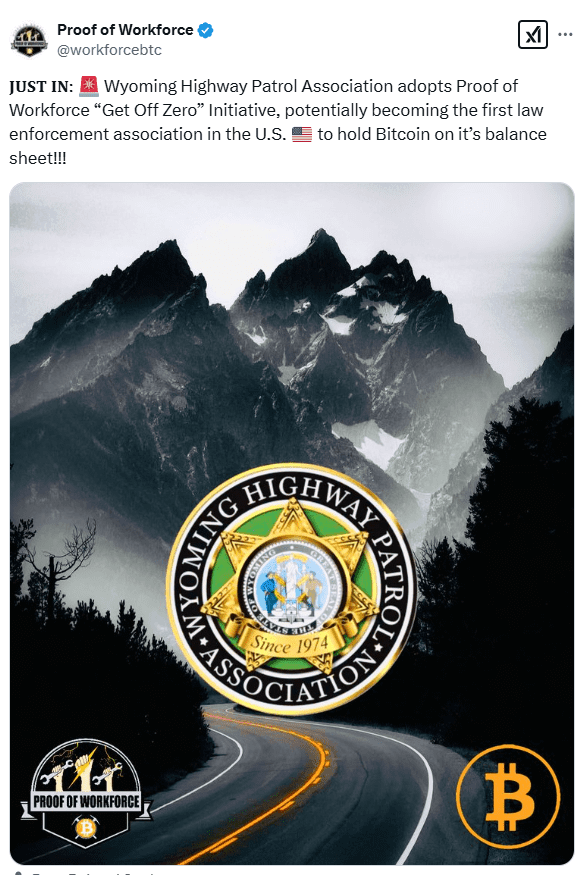 Wyoming Highway Patrol Bitcoin Initiative. Source: Proof of Workforce