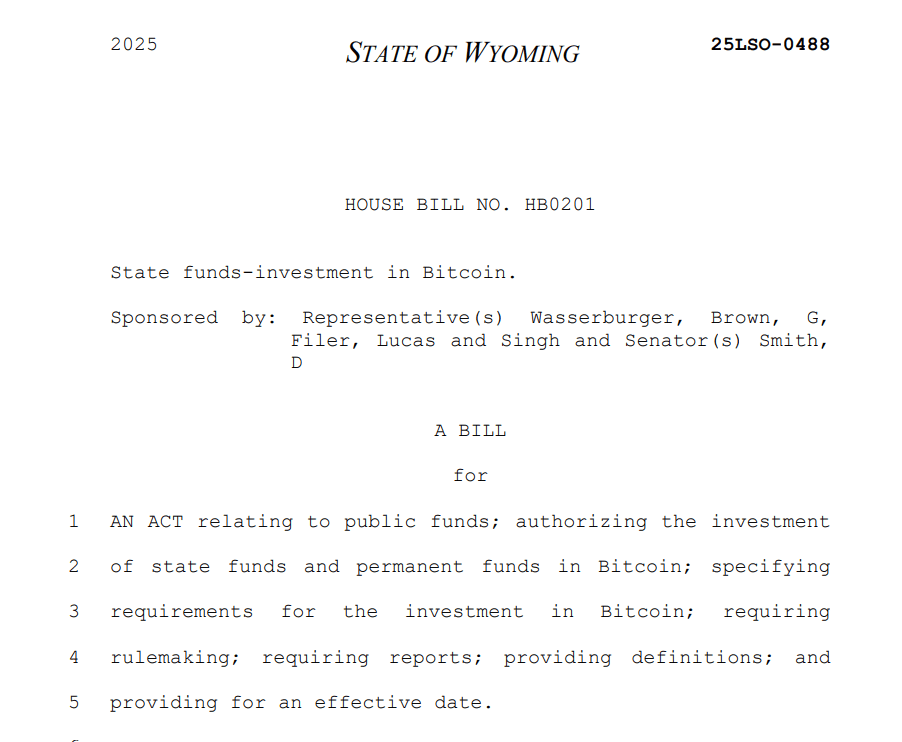 Wyoming Bitcoin Investment Bill. Source: State of Wyoming