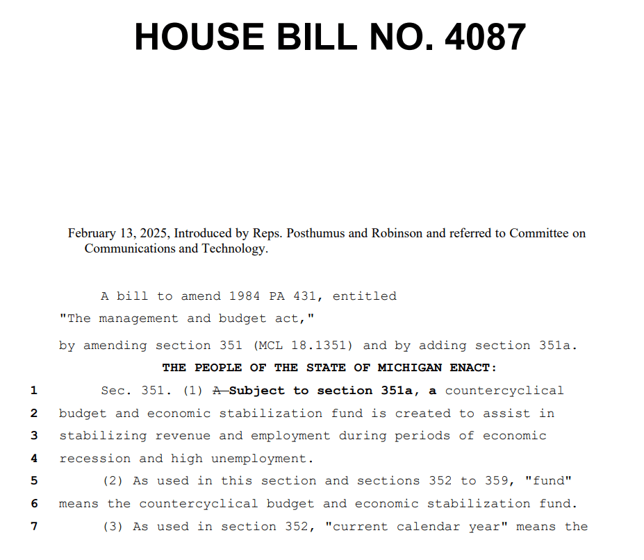 Michigan House Bill 4087 Unveiled. Source: Michigan Legislature