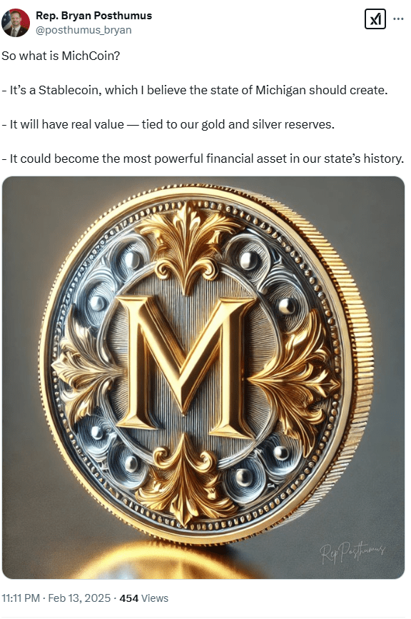 MichCoin Stablecoin Proposal. Source: Rep. Bryan Posthumus