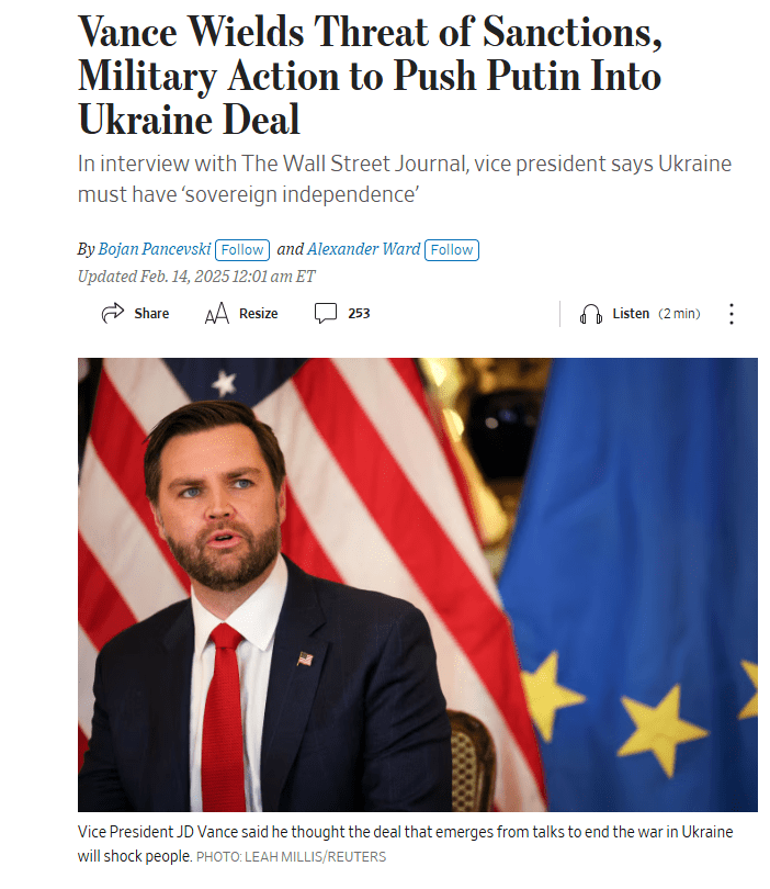 JD Vance on Ukraine Deal Threats. Source: