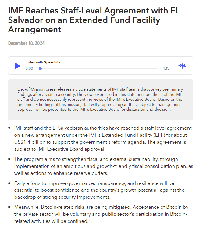 IMF and El Salvador Finalize $1.4B Deal. Source: IMF