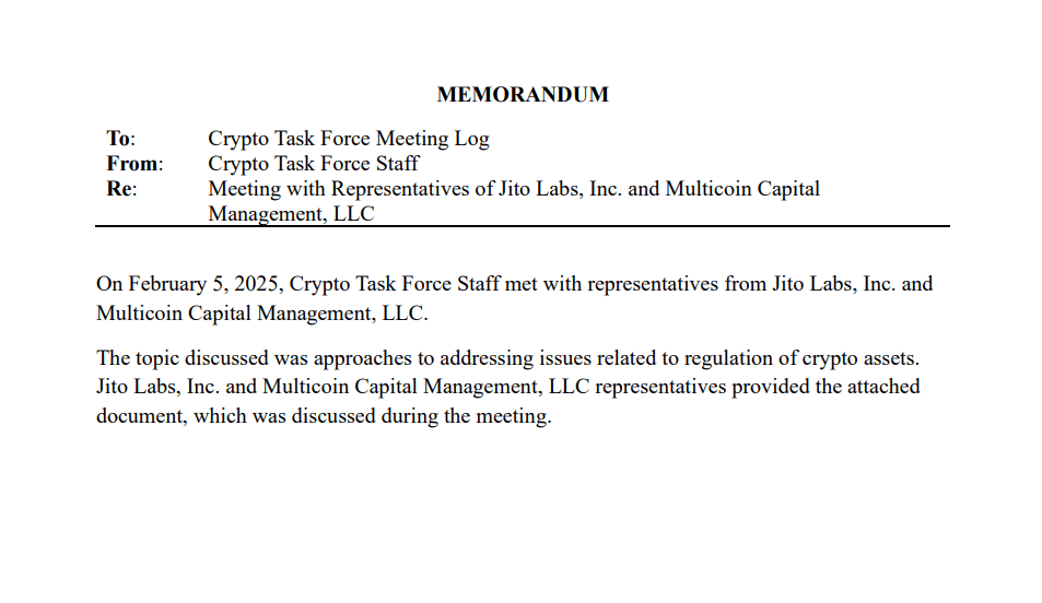 SEC Meeting with Jito Labs and Multicoin Capital. Source: SEC