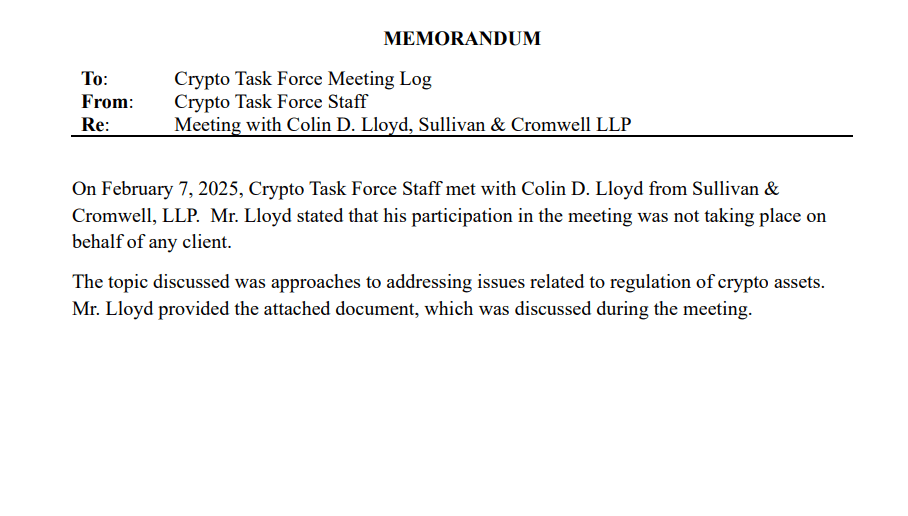 SEC Meeting with Colin D. Lloyd on Crypto Regulations. Source: SEC