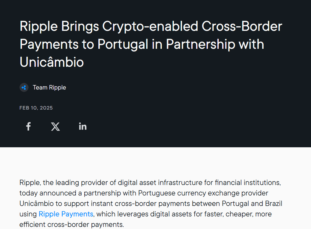 Ripple Partners With Unicâmbio for Cross-Border Payments. Source: Ripple