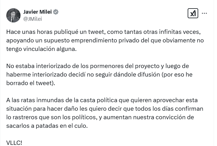 Javier Milei Denies LIBRA Ties. Source: Javier Milei