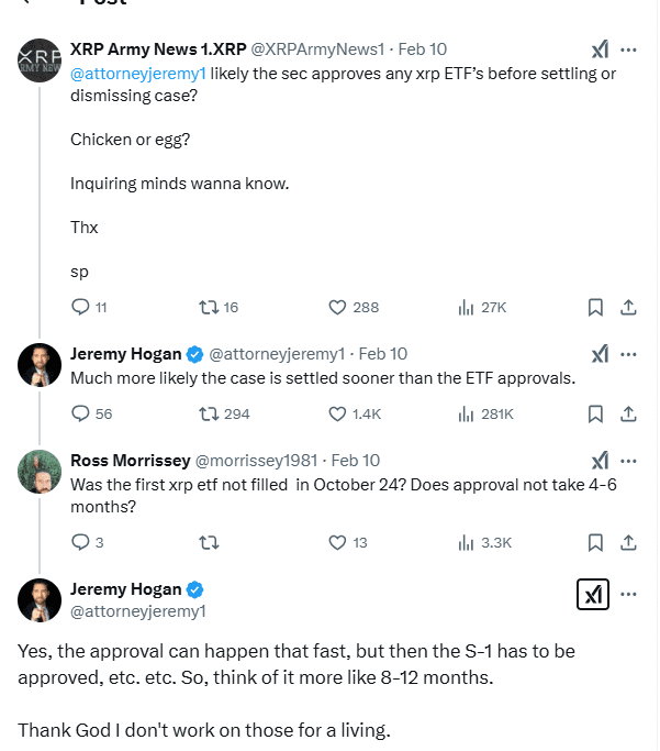 Jeremy Hogan Discusses XRP Lawsuit Settlement and ETF Approval Timelines. Source: