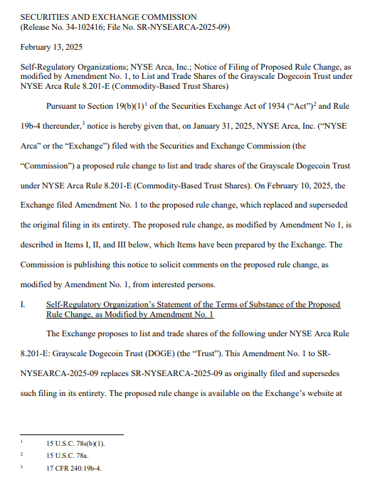 SEC reviews Grayscale Dogecoin Trust listing proposal. Source: sec.gov