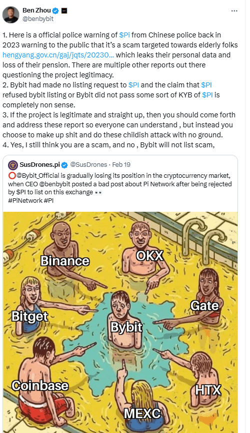 Bybit CEO Ben Zhou Criticizes Pi Network, Dismisses Listing Claims Amid Scam Allegations. Source: Ben Zhou