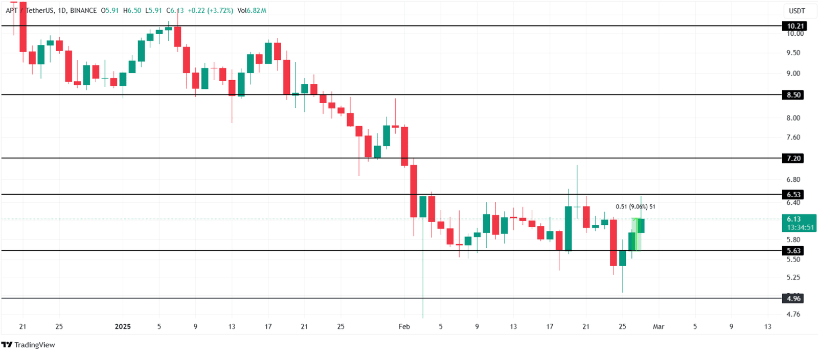 Aptos Price Chart with Key Resistance and Support Levels. Source: TradingView