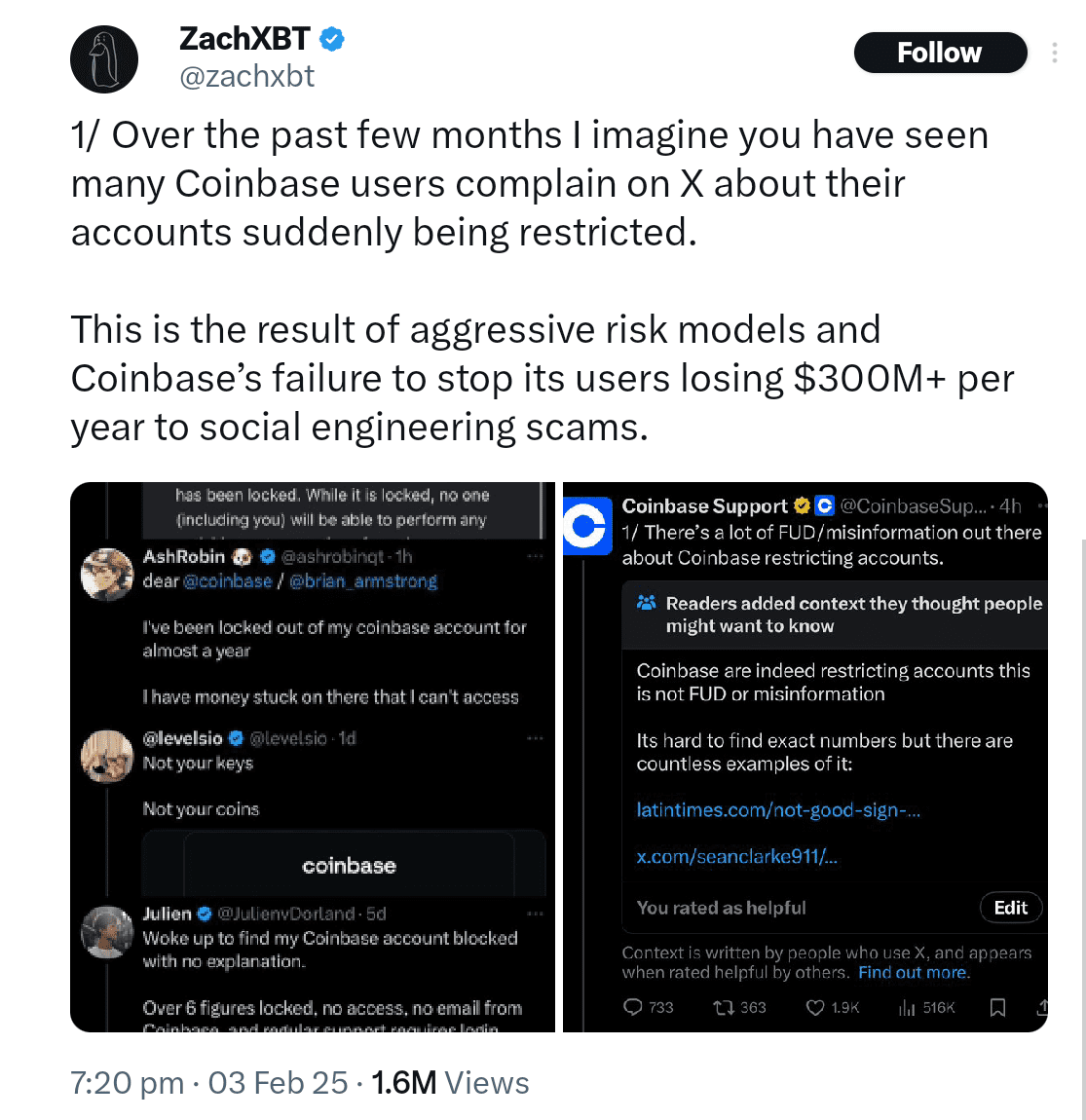 Cryptocurrency investigators ZachXBT accused Coinbase of failing to address security vulnerabilities